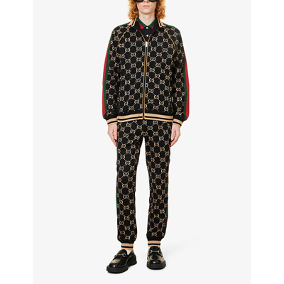 Gucci Monogram Side-stripe Cotton-jersey Jacket In Black Camel Mc