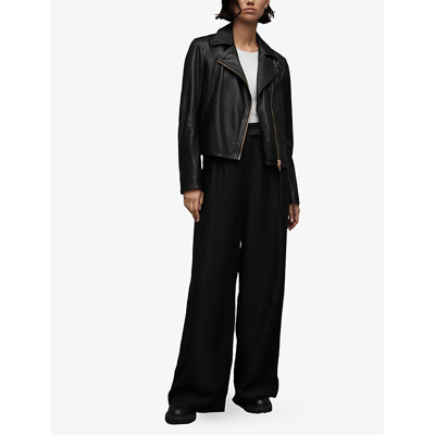 Shop Allsaints Women's Black Vela Asymmetrical-zip Leather Biker Jacket