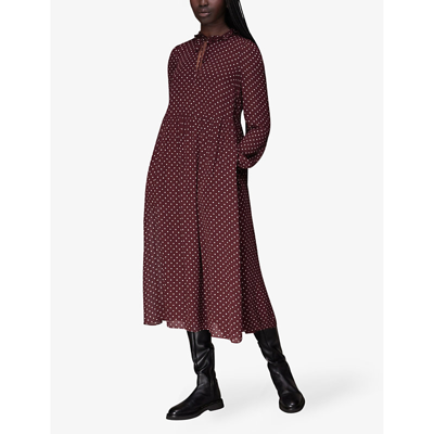 Shop Whistles Womens Polka Dot-print Frill-trim Woven Midi Dress In Multi-coloured