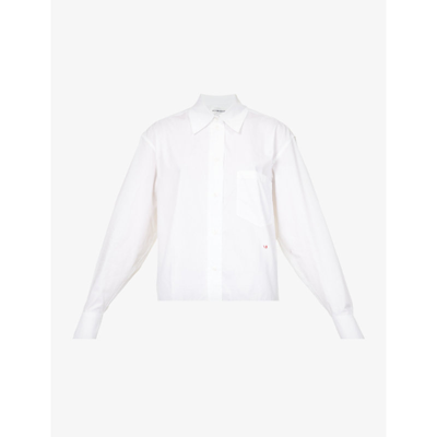 Shop Victoria Beckham Women's White Blouson-sleeve Cotton-poplin Shirt