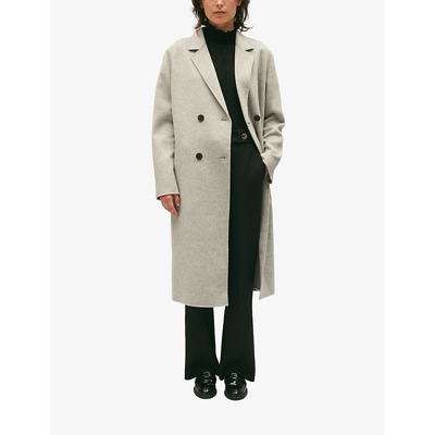 Shop Claudie Pierlot Womens Noir / Gris Galanter Double-breasted Wool-blend Coat