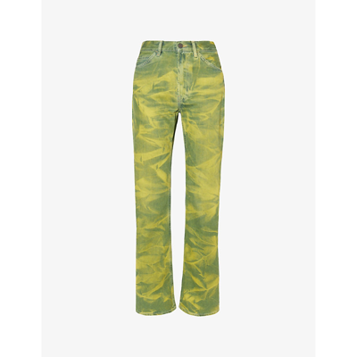 Shop Acne Studios Women's Yellow Blue 1977 Abstract-wash Straight-leg Mid-rise Jeans