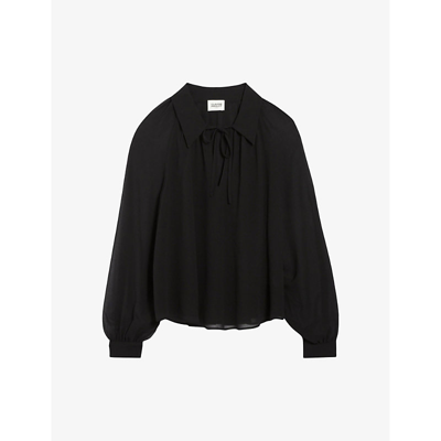 Shop Claudie Pierlot Women's Noir / Gris Betsy Semi-sheer Woven Shirt