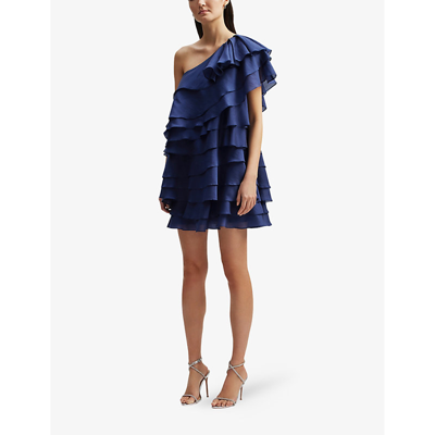 Shop By Malina Amie Asymmetric-neck Woven In Blue
