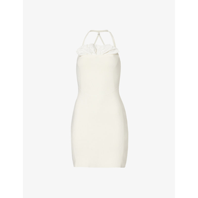 Shop Jacquemus Womens Off-white La Robe Maille Croissant Ruffle-trim Knitted Mini Dress