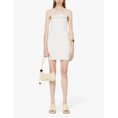 Shop Jacquemus Womens Off-white La Robe Maille Croissant Ruffle-trim Knitted Mini Dress