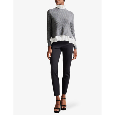 Shop Ted Baker Holina Frill-trim Ribbed Knitted Jumper In Grey