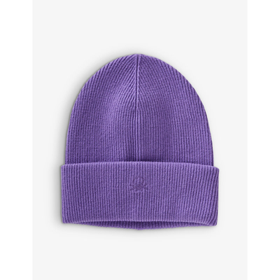 Shop Benetton Boys Purple Kids Logo-embroidered Wool-blend Beanie Hat 6-14 Years