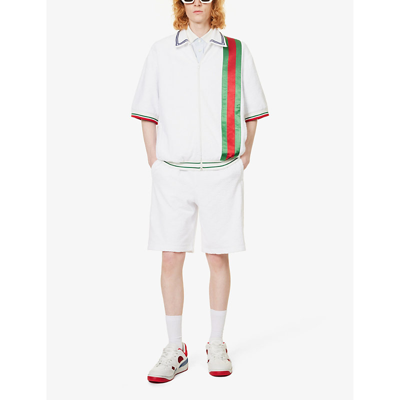 Shop Gucci Men's White Mix Sponge Zip-front Stretch-cotton Blend Polo Shirt