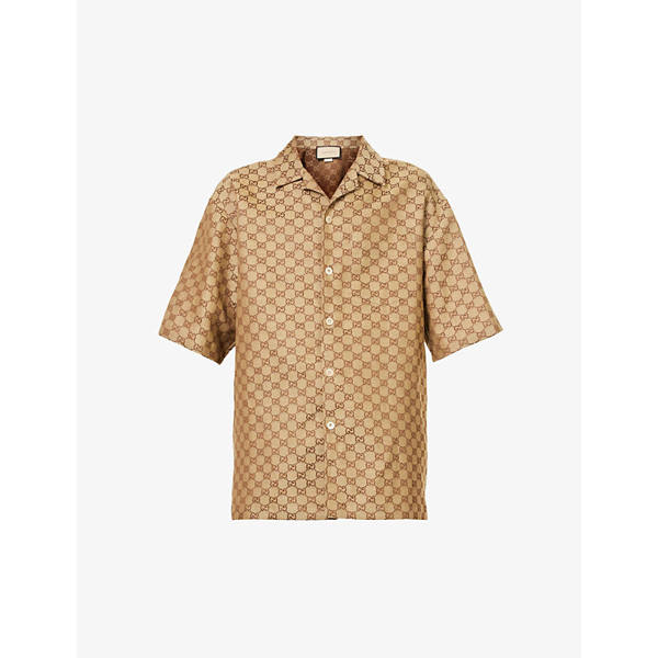 Gg Linen Jacquard Short Sleeve Shirt