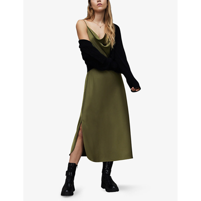 Allsaints Hadley Midi Dress In Khaki Green