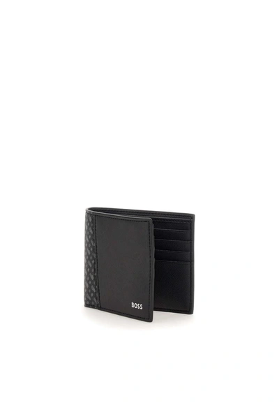 Structured billfold wallet with monogram detailing