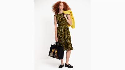 Shop Kate Spade Modern Leopard Smocked Waist Dress In Chartreuse Green