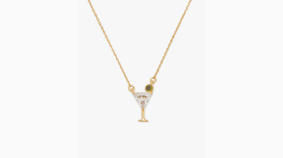 Kate Spade Shaken Or Stirred Cubic Zirconia Martini Mini Pendant Necklace In Gold Tone, 16"-19" In Clear/gold