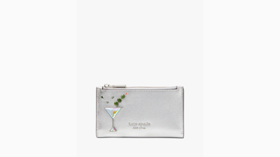 Shop Kate Spade Shaken Not Stirred Embellished Metallic Small Slim Bifold Wallet In Silver