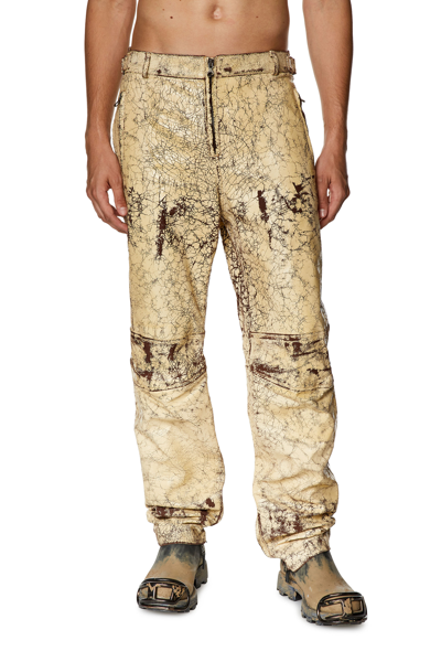 Shop Diesel Coated Leather Pants With Cracked Effect In Beige