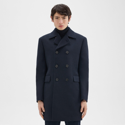 Shop Theory Krasner Double-breasted Coat In Recycled Wool-blend Melton In Baltic