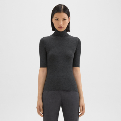 Shop Theory Leenda Short-sleeve Turtleneck In Regal Wool In Dark Charcoal