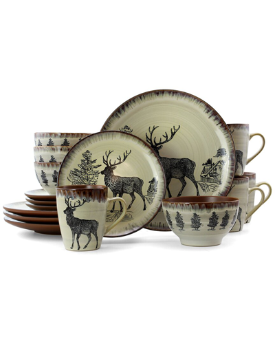 Shop Elama Majestic Elk 16pc 3-tier Stoneware Dinnerware Set