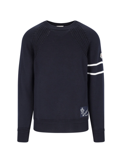 Shop Moncler Striped Detail Sweater In Blue