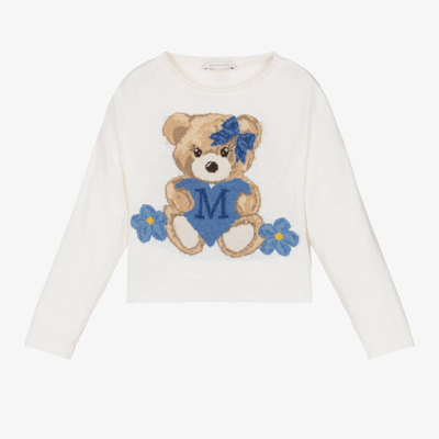 Shop Monnalisa Girls Ivory Teddy Bear Knit Sweater