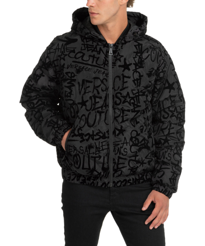 Shop Versace Jeans Couture Logo Graffiti Down Jacket In Black