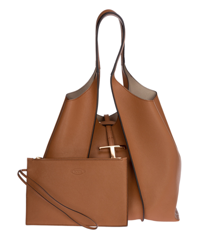 Shop Tod's T Timeless Tote Bag In Brown