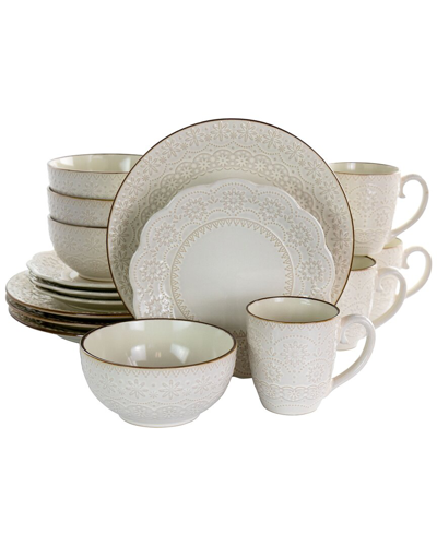 Shop Elama Contessa 16pc Embossed Scalloped Stoneware Dinnerware Set