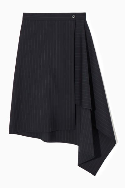 Shop Cos Asymmetric Pinstriped Wool Skirt In Blue