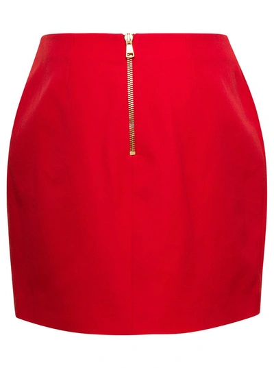 Shop Balmain 4 Buttons Asymetric Short Skirt In Red