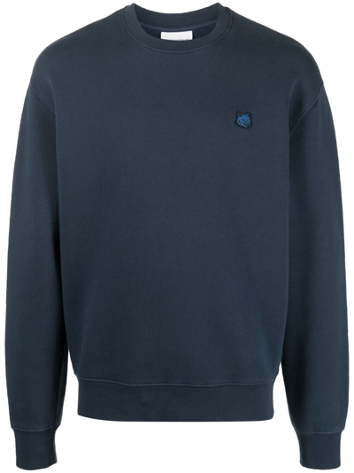 Shop Maison Kitsuné Bold Fox-patch Cotton Sweatshirt - Men's - Cotton In Blue