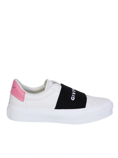 Shop Givenchy City Elastic Sneakers With Signature 4g Leather Pattern In White