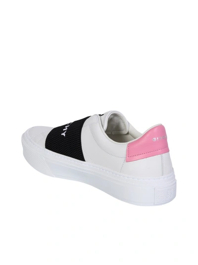 Shop Givenchy City Elastic Sneakers With Signature 4g Leather Pattern In White