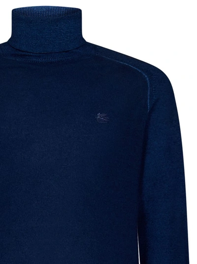 Shop Etro Blue Knit Roll Neck Sweater