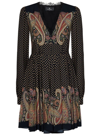 Shop Etro Black Polka-dot Print And Paisley Dress