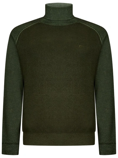 Shop Etro Green Knit Roll Neck Sweater