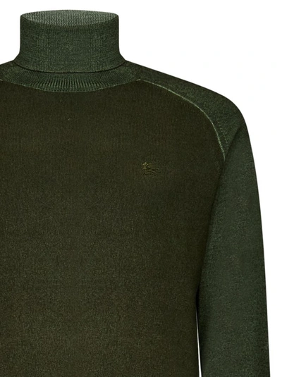 Shop Etro Green Knit Roll Neck Sweater