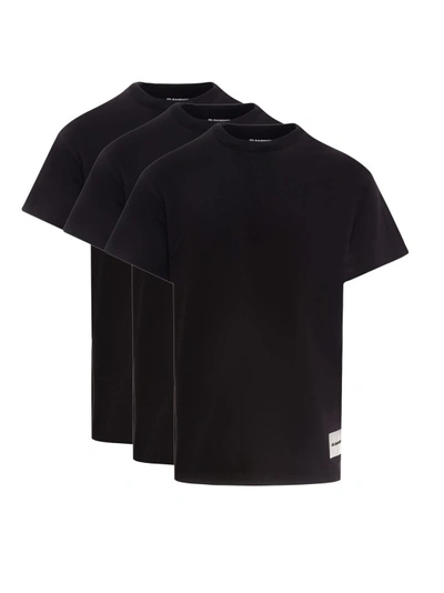 Shop Jil Sander Organic Cotton T-shirt Set With Logo Label In Black