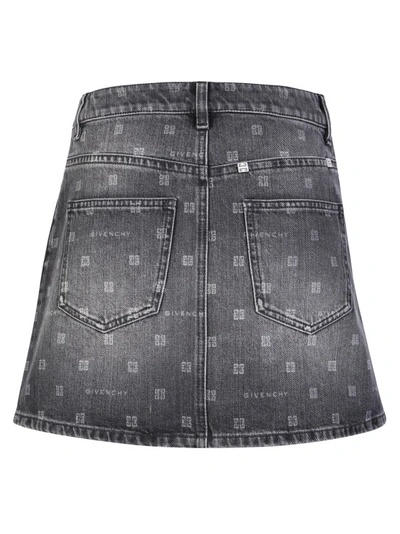 Shop Givenchy Denim Skirt With Iconic 4g All-over Pattern In Black