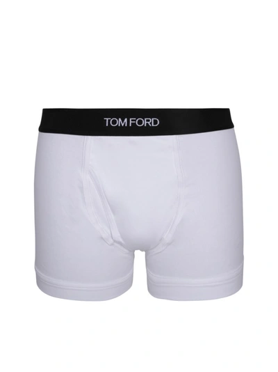 Shop Tom Ford Boxer Shorts With Logo Waistband And Stretch Design In White