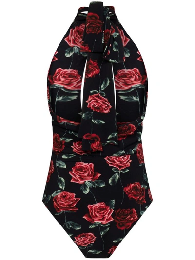 Shop Magda Butrym Black Bodysuit With Black Floral-print