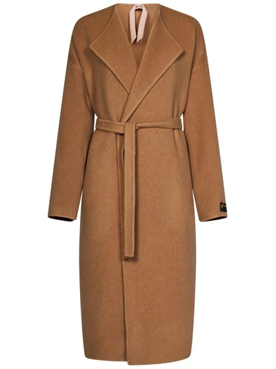 Shop N°21 Long Double Wool Wrap Coat In Brown