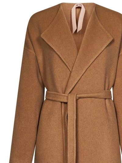 Shop N°21 Long Double Wool Wrap Coat In Brown