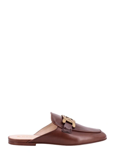 Shop Tod's Leather Sabot With Metal Detail In Brown