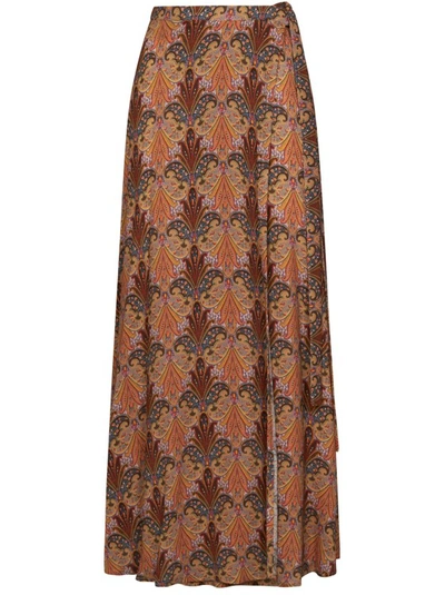 Shop Etro Brown Skirt With Paisley Medallion Pattern Print