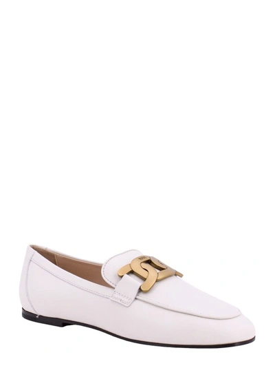 Shop Tod's Leather Loafer With Metal Detail In White