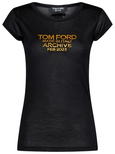 Shop Tom Ford Black Gold Logo Print T-shirt