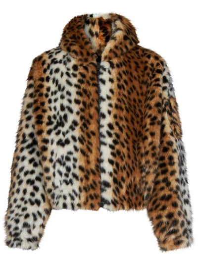 Shop Givenchy Short Animalier-print Faux-fur Hooded Bomber Jacket In Brown