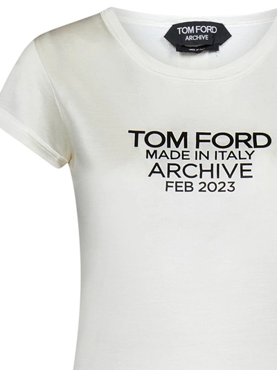 Shop Tom Ford Chalk-colored Silk Jersey Fabric T-shirt In White