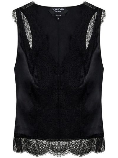 Shop Tom Ford Black Top With Transparent Floral Lace Inserts